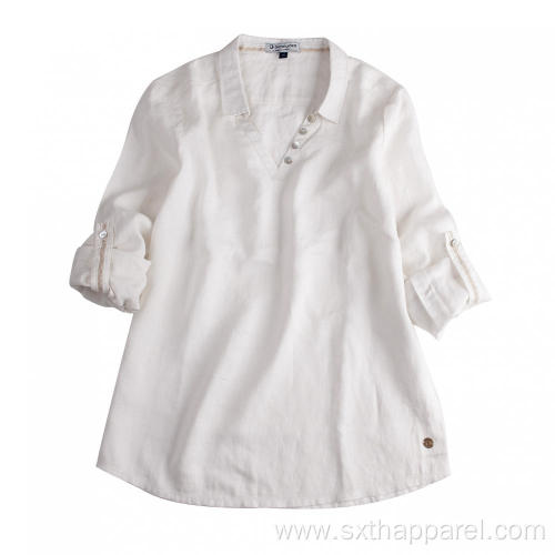 White Long Sleeve Women's Loose Long Casual Shirts